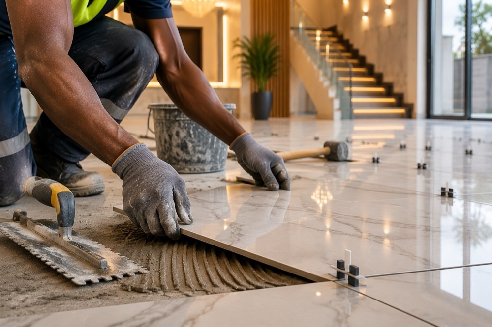High-end floor finishing work in progress